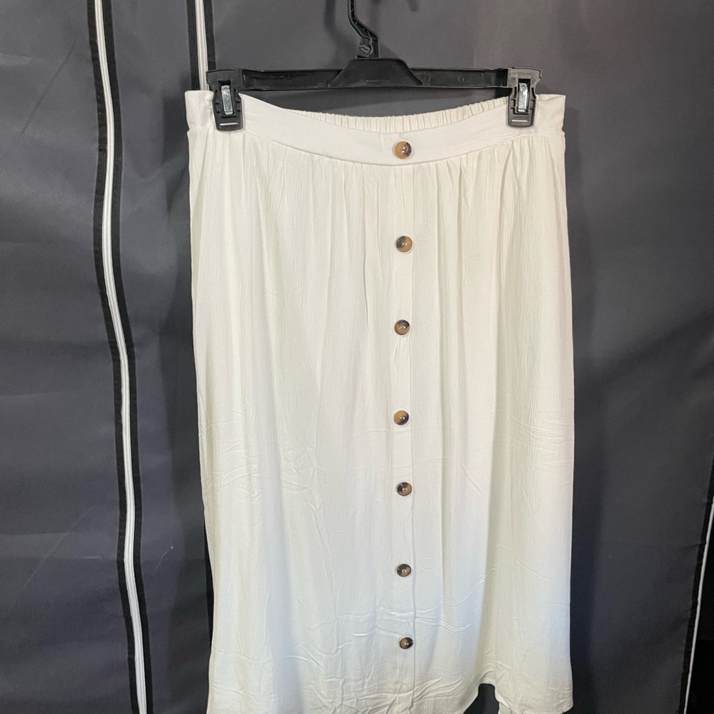 White Button-Down Midi Skirt